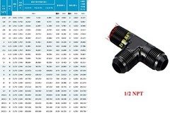 -10 AN Male Flare to 1/2″ NPT on 2 x 10AN to 1/2 NPT Flare Tee on Run black