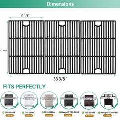 17″ Cast Iron Grill Grates Replacement for 6-Burner Gas Grill, Cooking Grids