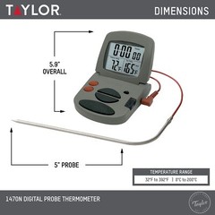 Taylor Programmable with Timer Instant Read Wired Probe Digital, Meat, Food, …