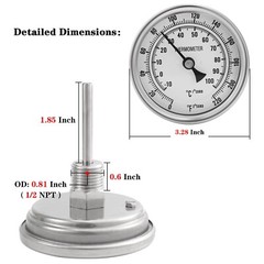 FERRODAY 1/2 NPT Stainless Steel Thermometer Dial Thermometer 1/2 NPT Homebre…