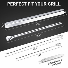 Uniflasy Grill Replacement 15.3″ Burner + 15.5″ Heat Plate 4pack, Sliver