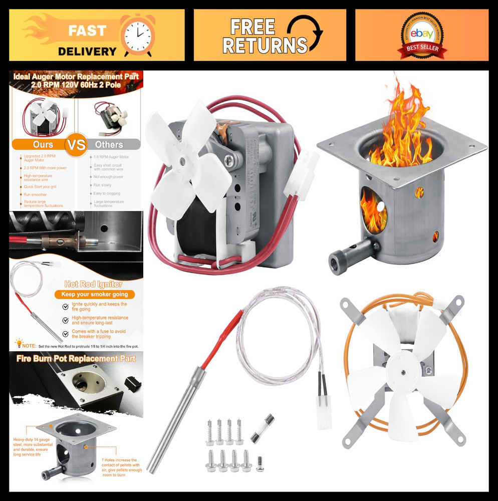 Replacement Parts Kit for Wood Pellet Grills – Auger Motor, Ignitor, Burn Pot, F