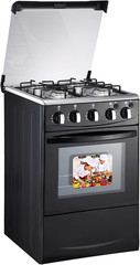 Gas Range with Double-Layer Glass Door, 4 Burners, Cast Iron Rack, 60L Capacity,