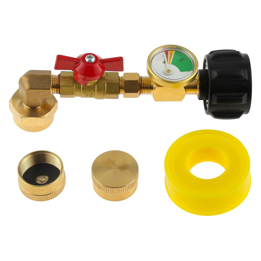 QCC1 Propane Refill Pressure Elbow Adapter 90 Degrees With ON-Off Control Valve