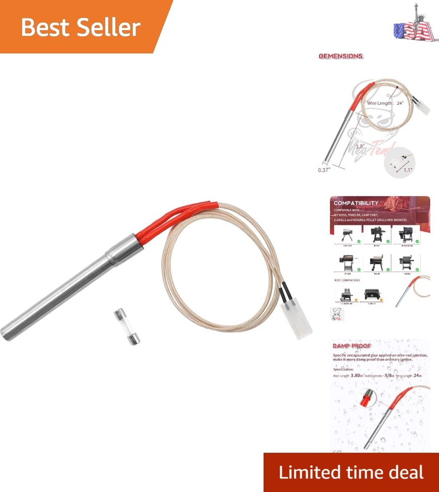 AC Hot Rod/Grill Igniter Replacement for Traeger, Pit Boss, Camp Chef, Z-Gril…