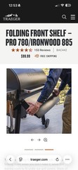 Traeger Folding Front Shelf Pro 780 Ironwood 885 Steel Black 32.5×11.6 BAC442