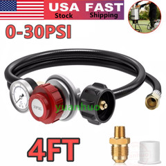 4FT/48″ 0-30PSI High Pressure Propane Regulator Hose &Gauge,1/8 MNPT Pipe Fit