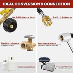 5 Feet 2 Ways Y Splitter CGA Propane Converter Adapter Hose for QCC1 20lbs Tank