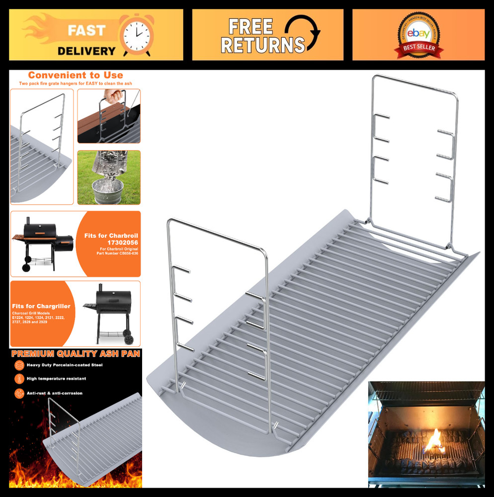 27″ Ash Pan Replacement for Charcoal Grills, Fire Grate Hangers Included, Fits M