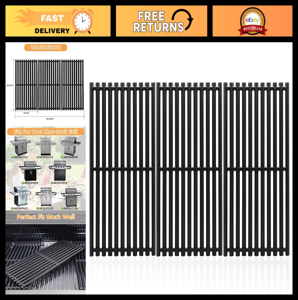 3-Pack Grill Grates Replacement for Charbroil Models – Durable BBQ Parts