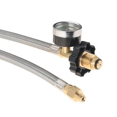 6FT Upgraded Braided POL Propane Pigtail Hose 1/4″ NPT Inverted Flare with Gauge
