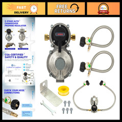 Upgraded RV Propane 2-Stage Auto Changeover Regulator & 2 Hoses – Dual LP Gas Sy