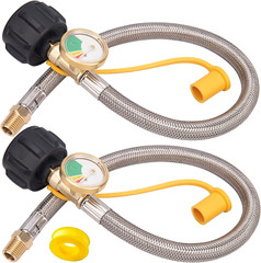 Braided Propane Hose Regulator& Gauge 1/4-Inch Male NPT x QCC-1 Fittings 2-Pack