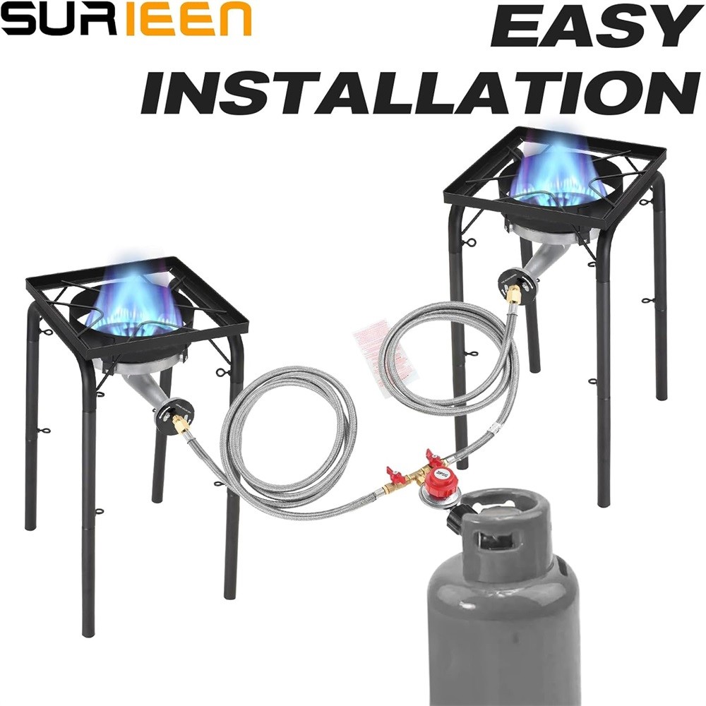 2 Way 0-20 PSI Adjustable Propane Regulator with 8ft Hose/Orifice Fitting Set