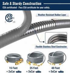 15 Feet 1/2 inch ID Natural Gas Grill Hose with Male Quick Connect Plug and 3…