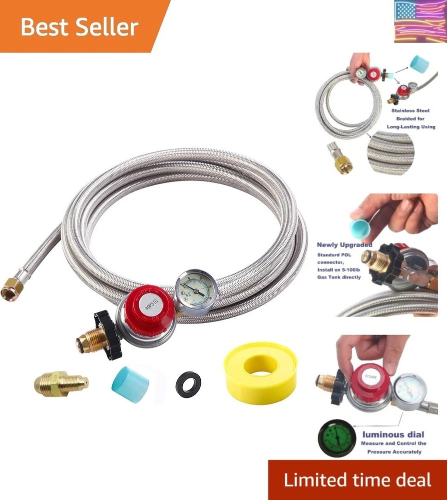 12FT High Pressure Propane Regulator with Hose, Adjustable 0-30 PSI Regulator…