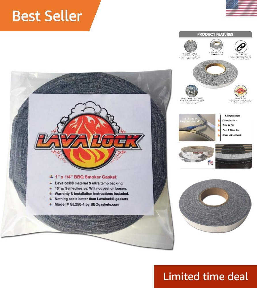 Grey Gasket for BBQ Smokers – High Temp Self-Stick Seal 1″ x 1/4″