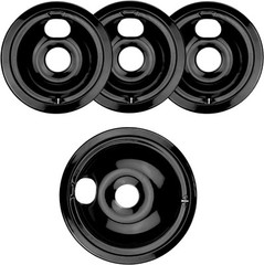 4 Pack Black Porcelain Burner Drip Pan By AMI PARTS – 3×6.3in&1×8.3in,