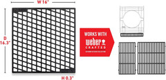 Weber Crafted Dual‑Sided Sear Grate – Porcelain‑Enameled Sear Grate for Steakhou