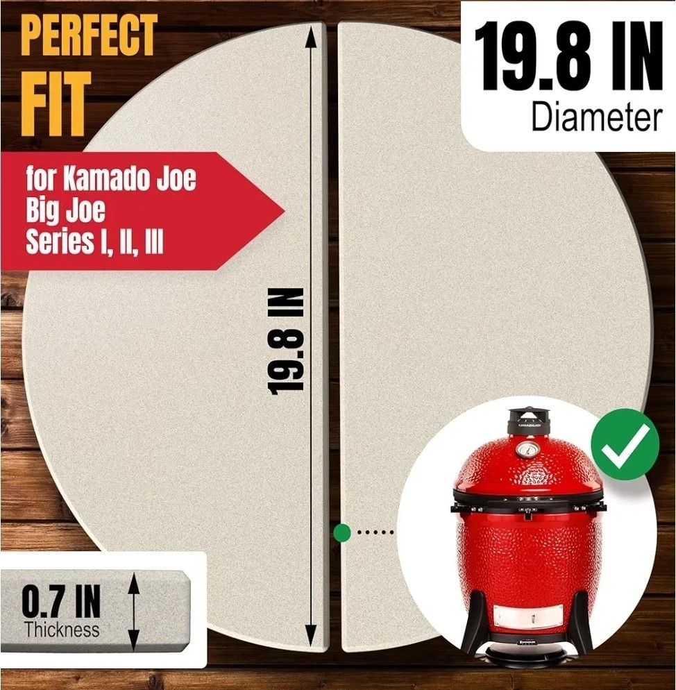 Half Moon Ceramic Heat Deflector Plates for Kamado 19.8 inch 2-Pack, White