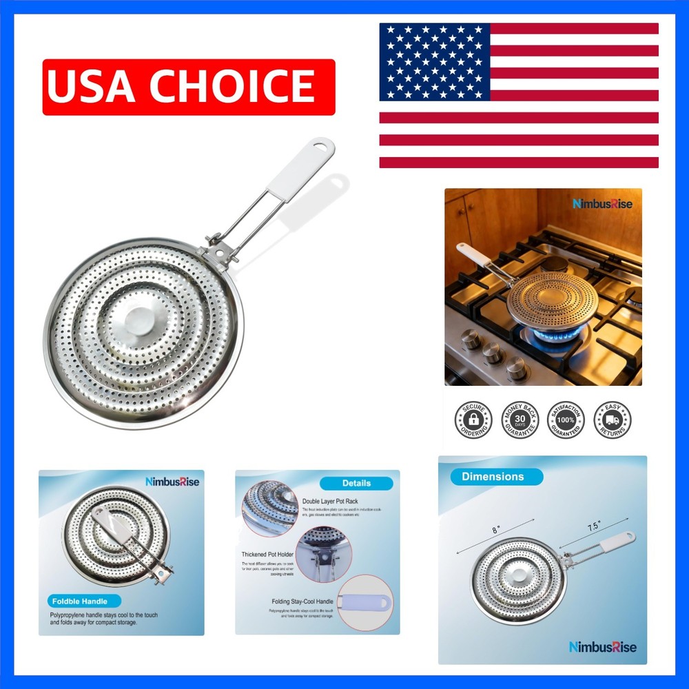 8″ Heat Diffuser Plate for Gas Stove, Simmer Ring with Foldable Handle | 8-in…