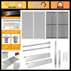 Grill Replacement Parts for 2-Burner Gas Grills – Cast Iron Grates, Stainless St