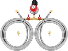 0-20 PSI Adjustable Propane Regulator W/ Hose 8FT Y Splitter Double Braided Hose