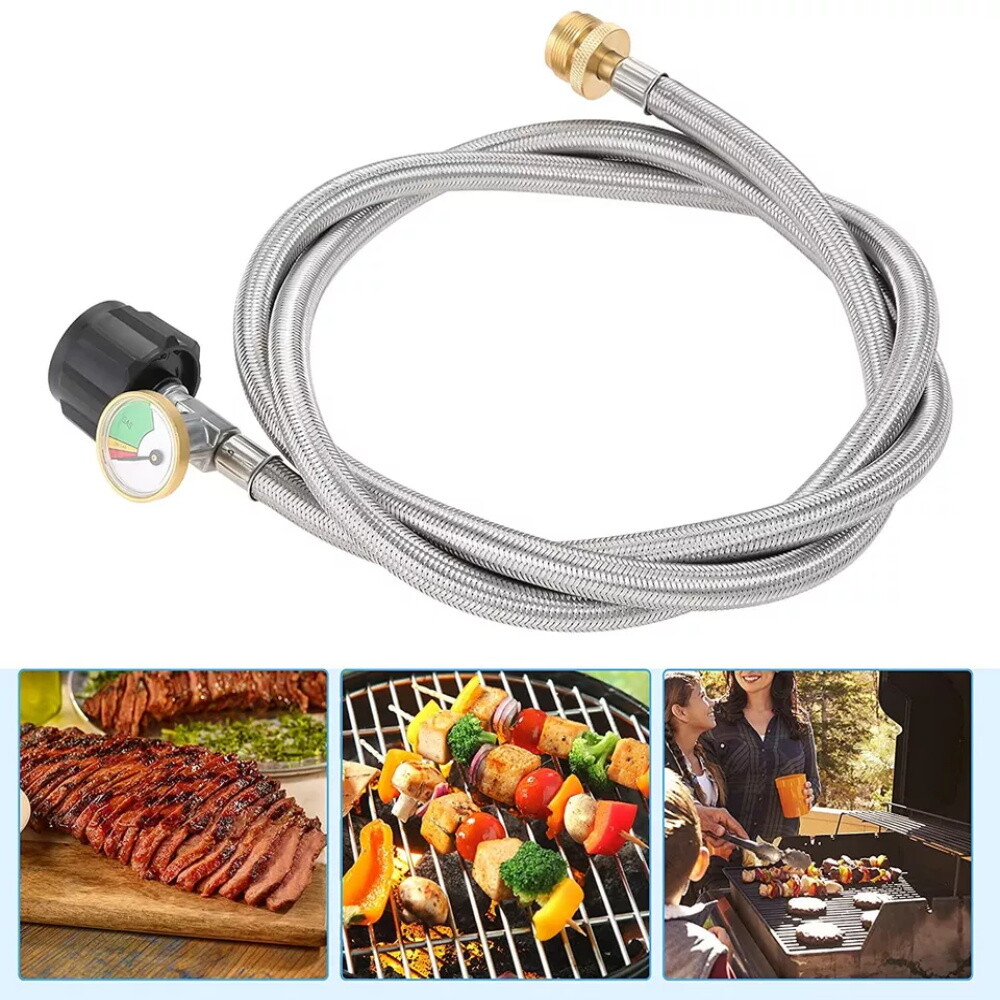 1Pc 6FT Propane Tank Hose Adapter 72 Inch with Gauge For Coleman Camp Stove