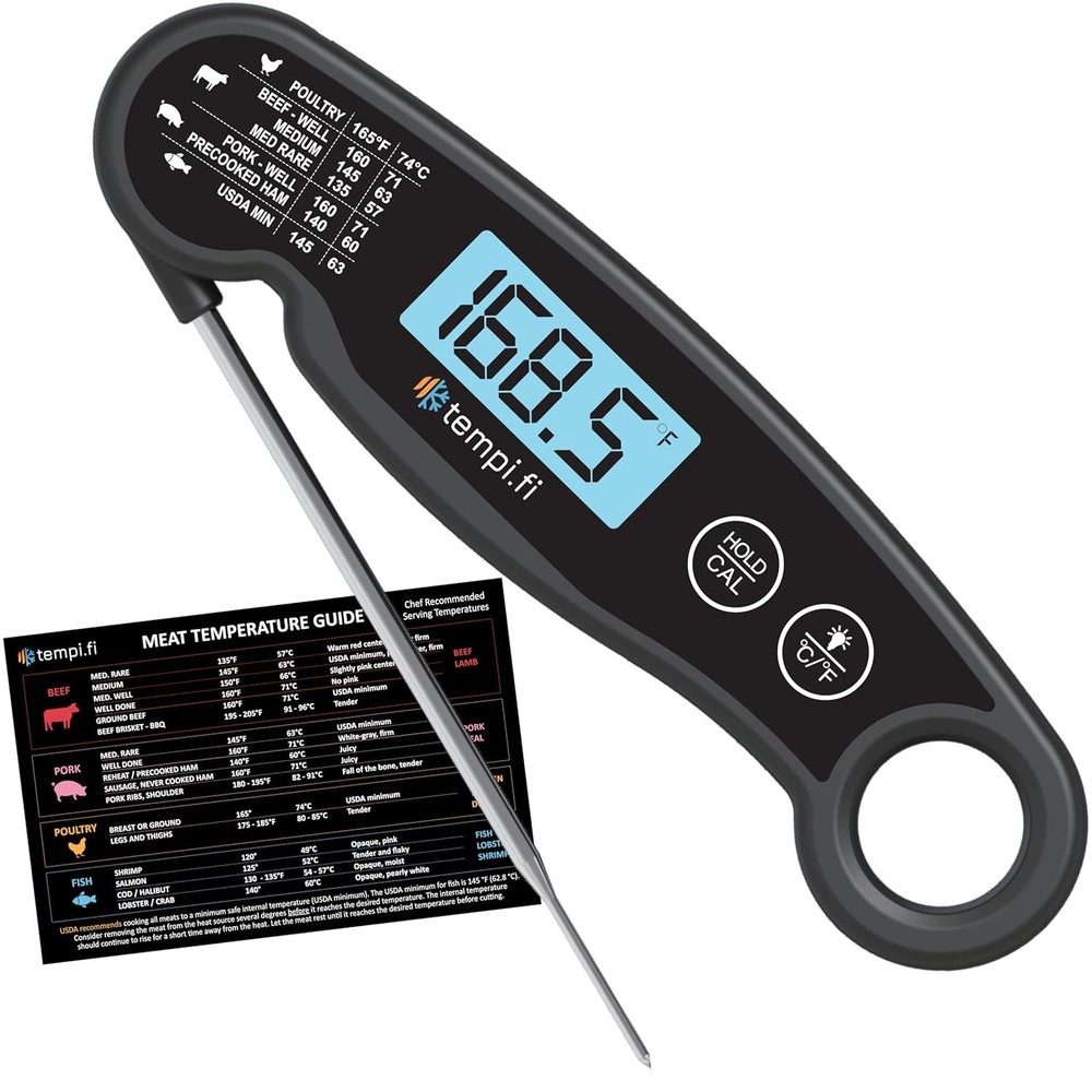 Instant Read Thermometer | Ultra-Fast & Waterproof | Bright Backlight & Black