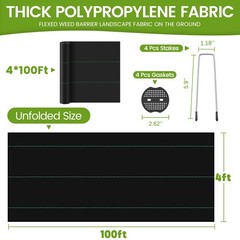 4FT x 100FT Weed Barrier Landscape Fabric Heavy Duty, 3.2oz Gardening Weed Co…