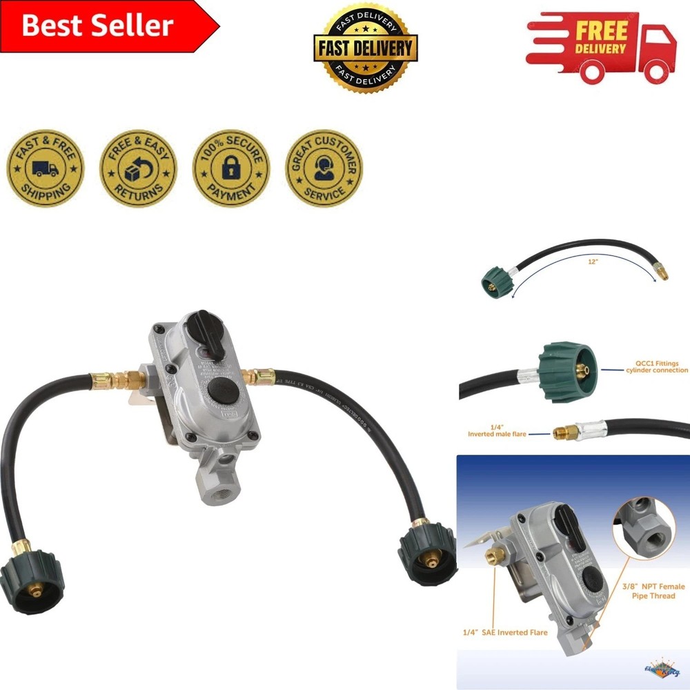 Compact 2-Stage LP Propane Regulator with Automatic Changeover & Color Indicator