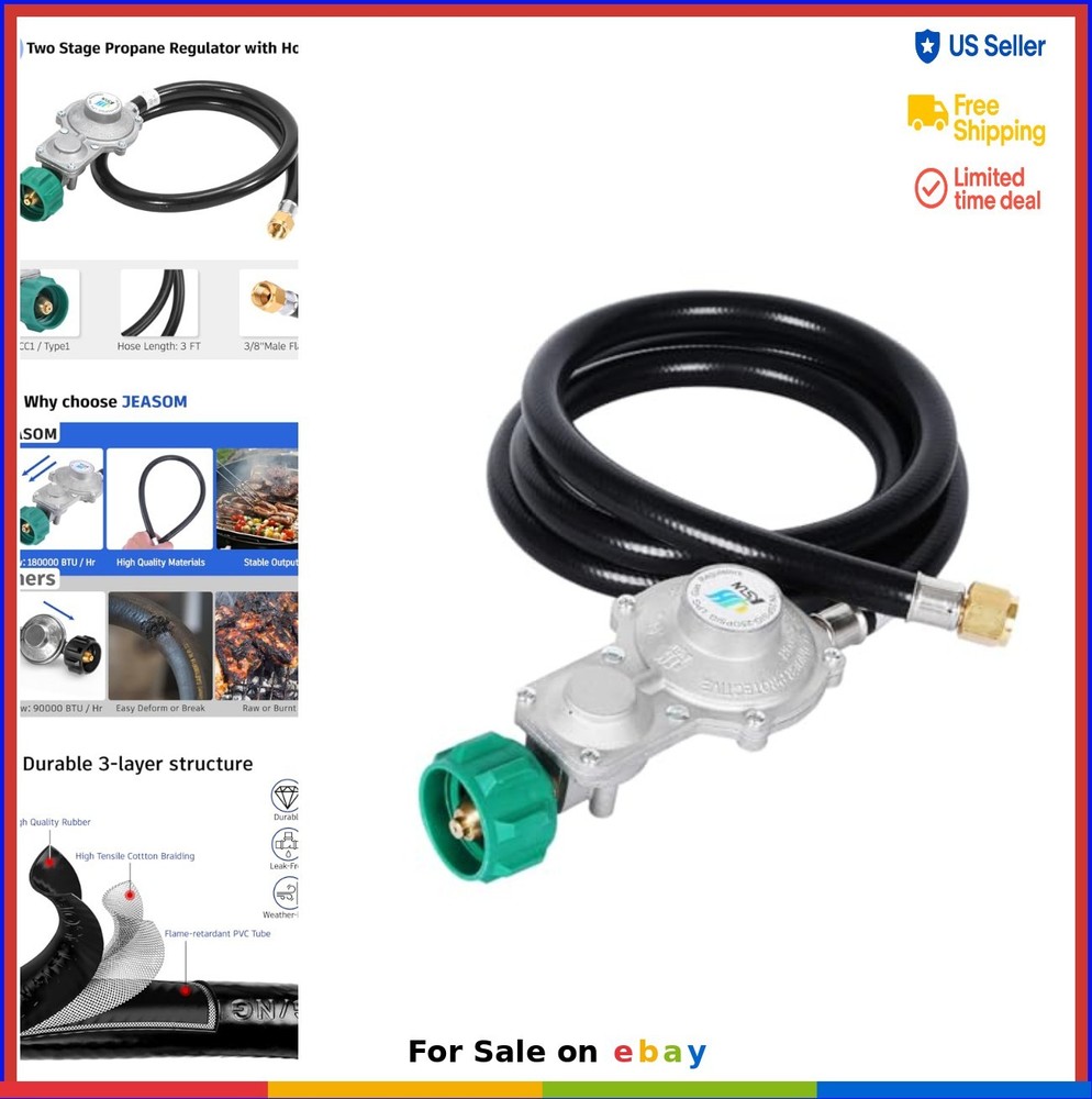 Two Stage Propane Regulator Hose 15FT QCC1 Type1 Gas Grill RV Generator BBQ