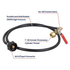 Propane Refill Adapter / Hose with ON-Off Control Valve for 1Lb To 20Lb Gas Tank