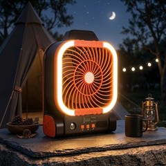 Adjustable Solar Fan with 4 Speeds Timer LED Ambient Light USB C Rechargeable
