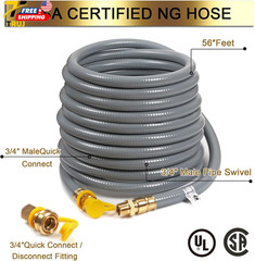 56 Feet 3/4-inch ID Natural Gas Hose with Quick Disconnect Fittings for NG/LP