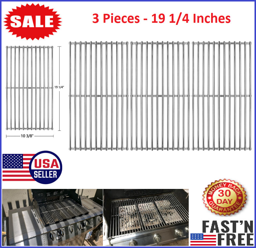 3-Pcs 19 1/4″ SS Outdoor BBQ Cooking Grid Grates for Nexgrill 720-0025 Gas Grill