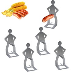 Clapery 4 PCS Funny BBQ Stand Man Hot Dog Holder, Creative 4 Pcs, silvery