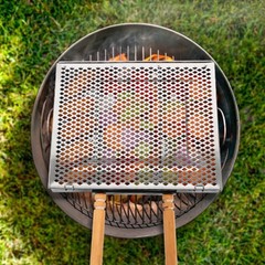 Stainless Steel Grill Tray with Wooden Handle for Camping and Barbecues