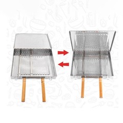 Stainless Steel Grill Tray with Wooden Handle for Camping and Barbecues