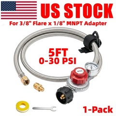 0-30 PSI Propane Regulator Kit with Hose, Gauge and Brass Adapter #5FT 3/8″x1/8″