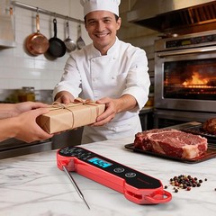 Professional Digital Meat Thermometer Instant Read Waterproof – Folding Red