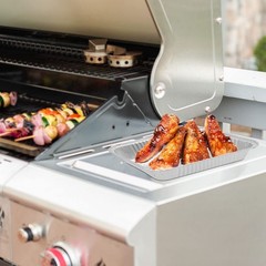 EasiBBQ 67047 Catch Pan Holder with Aluminum Drip Pans 9-7/8″ x 9″, slivery