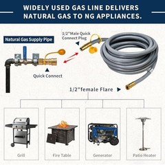10FT 1/2″ ID Natural Gas Hose, Quick Connect Conversion Kit for BBQ, Grill, Heat