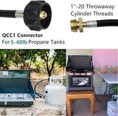Propane Adapter Hose Brass Rubber 4ft Conversion for 1lb to 20lb Tanks