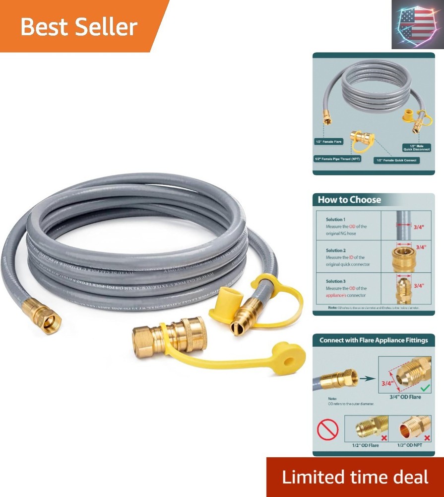 12 Feet 1/2″ ID Natural Gas Hose, Low Pressure LPG Hose with Quick Connect, f…
