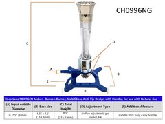 Meker Bunsen Burner, Natural Gas – Flow Control, Flame Stabilizer, Air Adjust…
