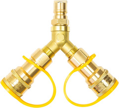 Natural Gas Y Splitter for 1/2 Inch Hose System, 2-Way Quick Connect/Disconnect