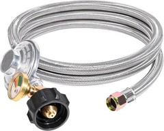 6 Ft Propane Regulator Stainless Steel Braided Hose with Propane Tank Gauge a…