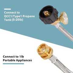 SHINESTAR 6ft Braided Propane Hose Adapter with Gauge 1lb to 20lb Tank