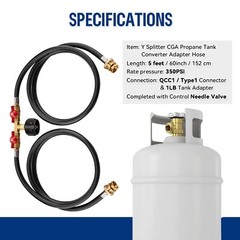 5FT 2 Ways Y Splitter CGA Propane Converter Adapter Hose for QCC1 5-40lbs Tank